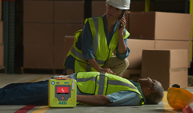 Worker on phone calling for help