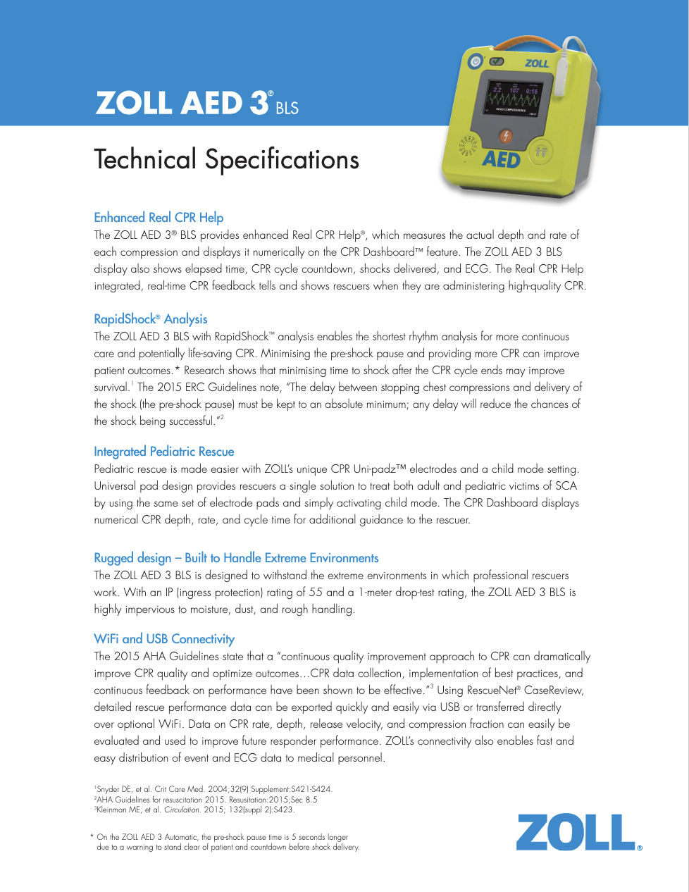ZOLL AED 3 BLS Spec sheet