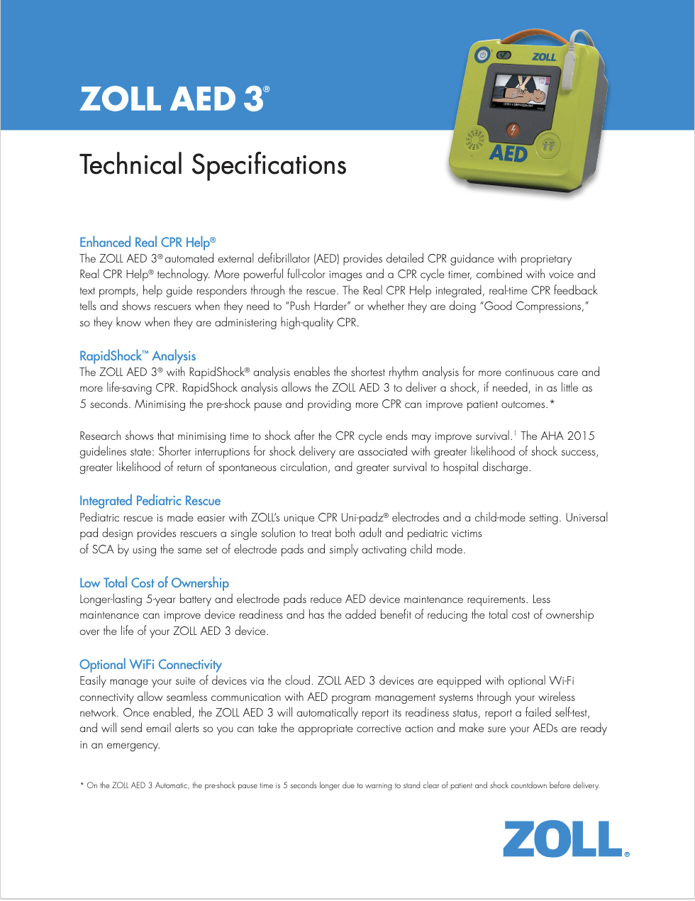 ZOLL AED 3 spec sheet