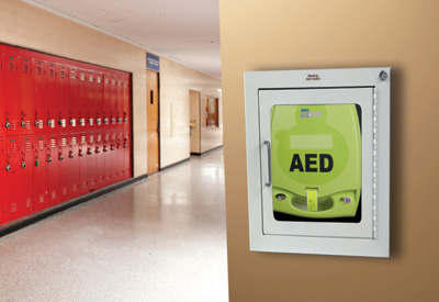 AED Plus on school wall